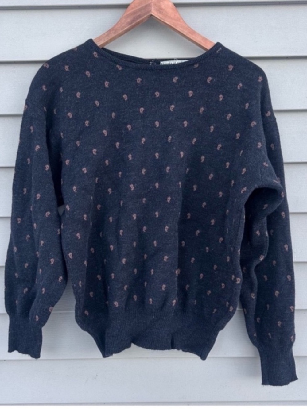 Vintage wool tiny paisley print crew neck sweater